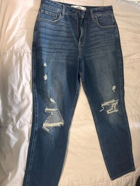 Hollister Medium Blue Distressed Mom Jeans